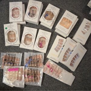 Lot of 22 Assorted Press-on French Manicure Nail Sets & 1 Toe Set Short Square